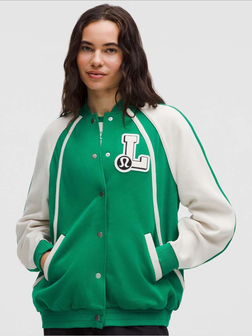 lululemon athletica Green and Cream Varsity-Style Jacket
